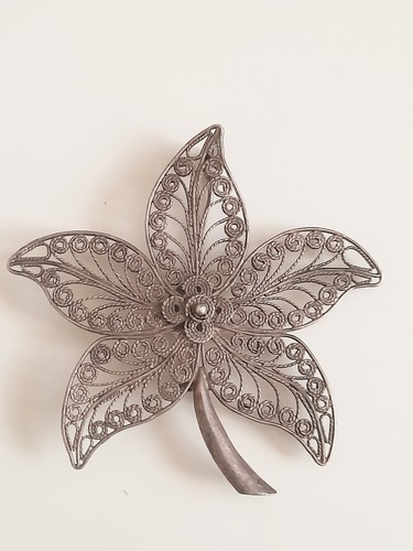 Broche Ancienne En Argent Massif Filigrané - Style Vintage - Fabriquée En France - Occasion