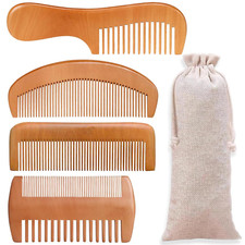 4 Pcs Natural Bamboo Comb Set for Women Men - Wide Tooth Detangling, Beard L