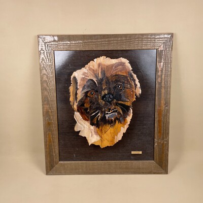 Vintage Holz 3D Hund Kunst Block Wandbehang Bild Vintage Shih Tzu Handarbeit