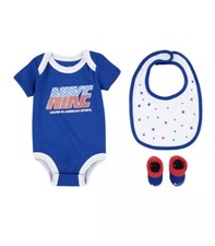 New Nike Baby Boys Americana Bodysuit With Bib And Booties Indigo 0-6M