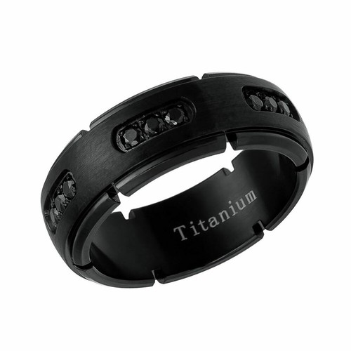 Herren 8mm Titan Band Schwarz IP Ring 18 Schwarze Zirkonia CZs / Geschenkbox - Bild 4 von 4