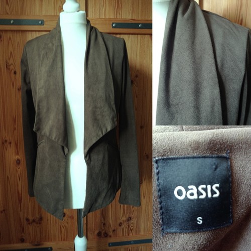 Khaki Faux Suede Open Lightweight Jacket Oasis S - Picture 3 of 4