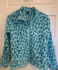 Eddie Bauer Girls Fleece Winter Jacket Size L, Pockets Full Zipper Blue Leopard