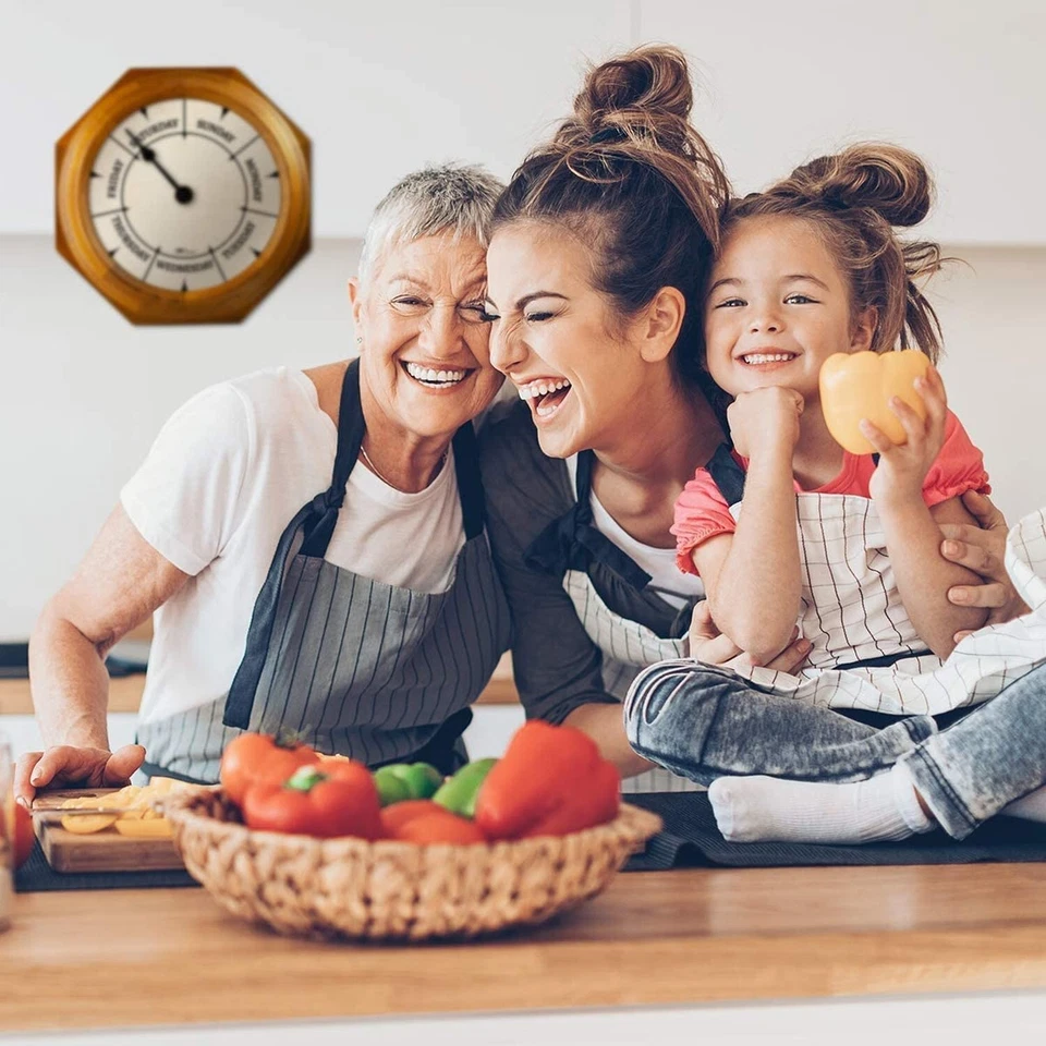 Classic Day of The Week Wall Clock with Solid Wood Frame – Calendar Day Cl - Image 3 of 4