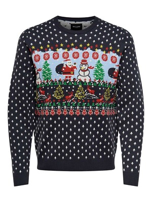 Only & Sons Dark Navy Christmas Santa & Snowmen Jumper with O Neck BRAND NEW