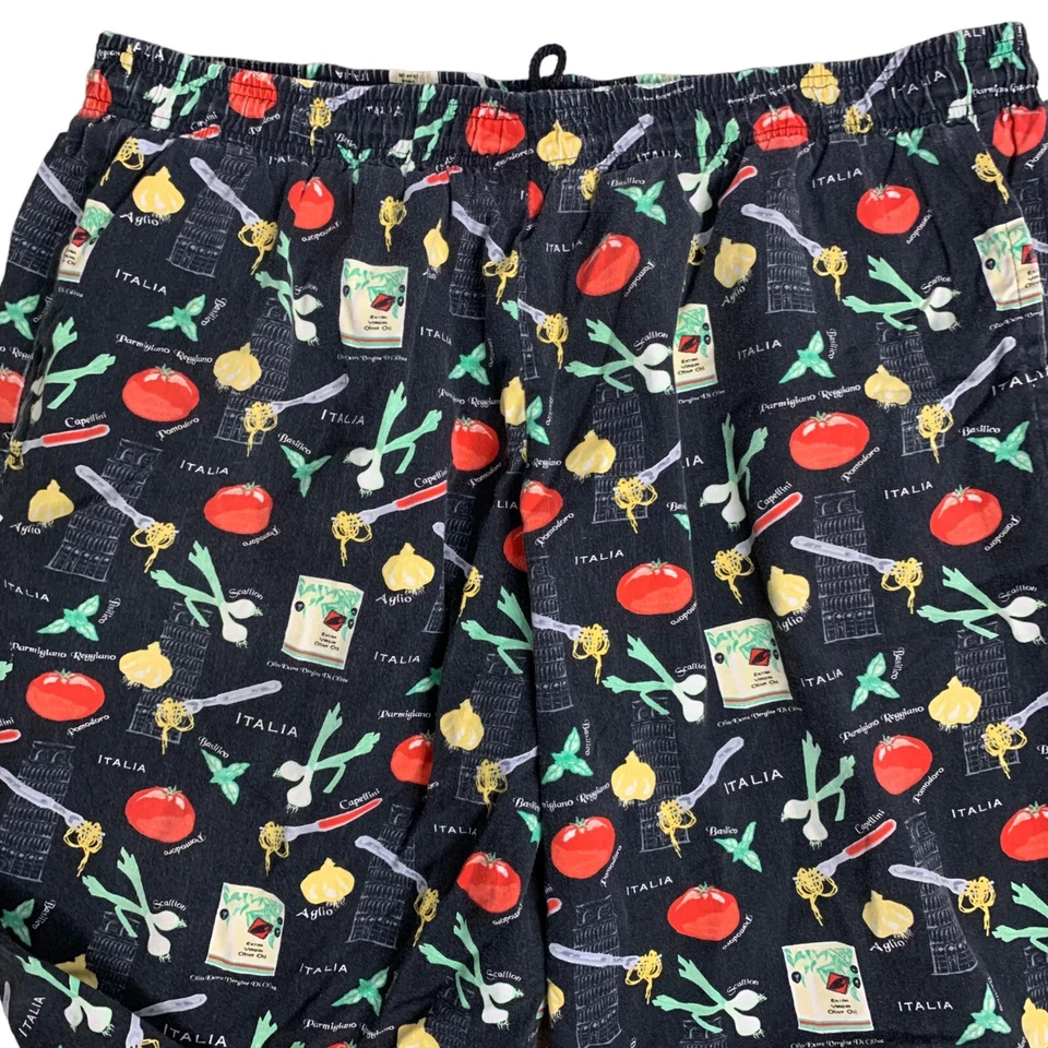 Vintage Chef Works Pullon Pants 3XL Black Vegetables Elastic Drawstring Pockets - Image 2 of 4