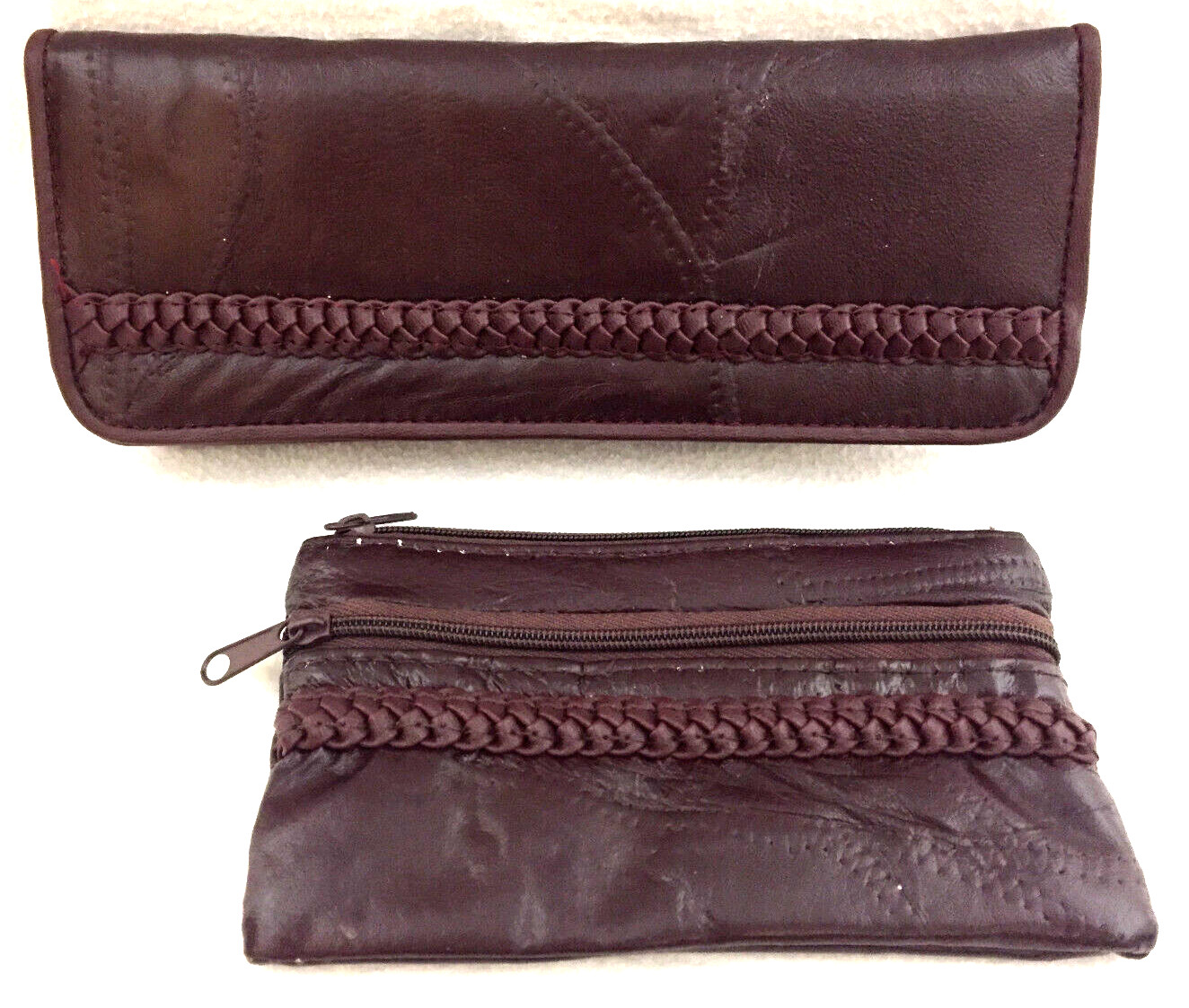 Wallet Coin Patchwork Lambskin Leather Braid Trim… - image 1