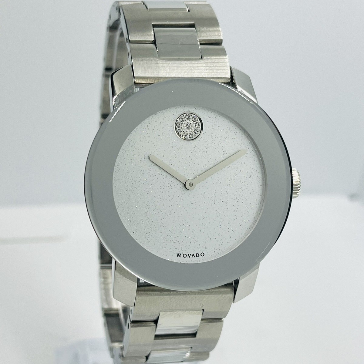 Movado Women's BOLD Silver Glitter Crystal Dot St Steel 36mm Watch