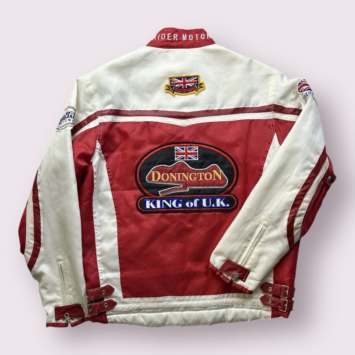 Vintage Men’s Donnington Racing Motorcycle Jacket Patched UK Bomber Motor  Rider