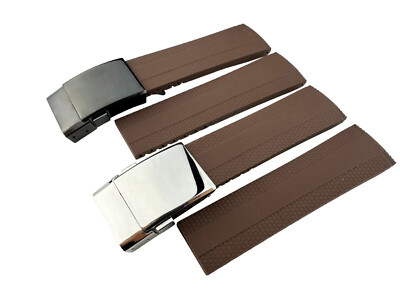 22 24mm Brown Rubber/Silicone Strap Band fits Breitling Super Ocean Watch + Pins