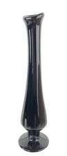 Jet Black Amethyst Glass Slender Single Stem Bud Flower Footed Vase 8.5"