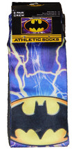 2 PAIRS - MEN'S BATMAN CREW ATHLETIC SOCKS - Shoe Size 6-12 New With Tags 