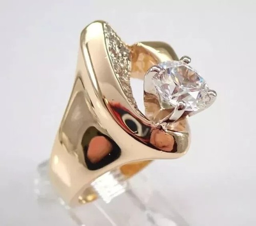 2Ct Round Cut Lab-Created Diamond Engagement Wedding Ring 14K Yellow Gold Finish - Picture 3 of 5