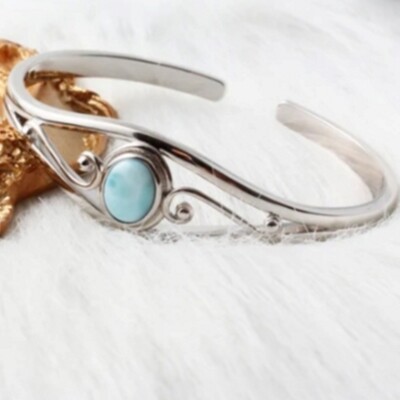 Larimar Gemstone 925 Sterling Silver Cuff Jewelry Handmade Gift All Size E-671