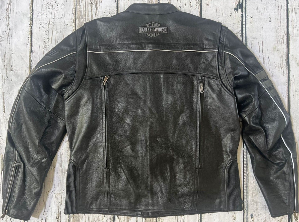 L ハーレーダビッドソン MILESTONE FUNCTION JACKET Harley Davidson Men's Milestone Reflective Black Leather