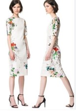 Zara dress medium M White Floral Iconic Butterfly 12 Stretch Pencil Wedding