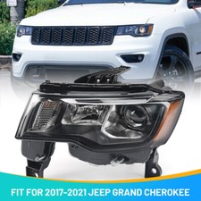 For 2017-2021 Jeep Grand Cherokee Halogen Headlight Driver Left Black W Bulb
