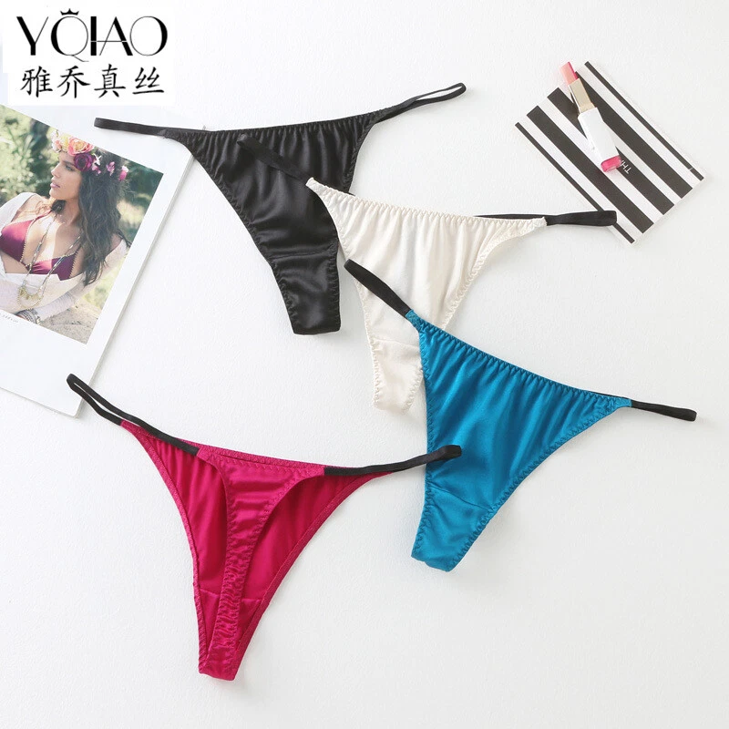 3 pares/lote de bragas de bikini de seda pura tejidas para mujer talla S M L Foto 4 de 4