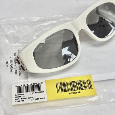 サングラス BALENCIAGA Ivory Acetate Sunglasses BALENCIAGA DYNASTY 0095 White Silver Mirror 021 BB Logo