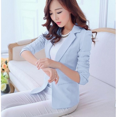 tailleur giacca donna slim corta manica lunga azzurro chiaro estate S9019 |  eBay