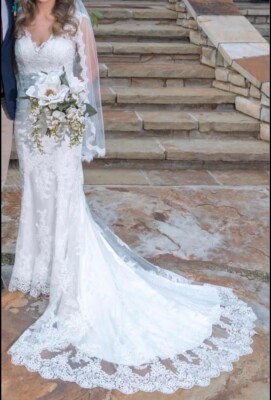 Wedding Dress Lace Sheath Gently Used Maggie Sottero Sleeveless Petite  Fitted | eBay