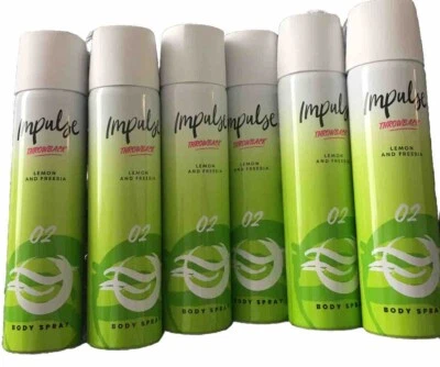 Impulse O2 Throwback Body Sprays 6 x 75ml Cans Lemon & Freesia