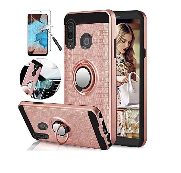 For Samsung Galaxy A50 A30 A20 Case with Screen Protector Kickstand PC  Rose