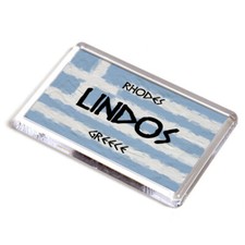FRIDGE MAGNET - Lindos - Rhodes - Greece - Greek Flag Holiday Gift