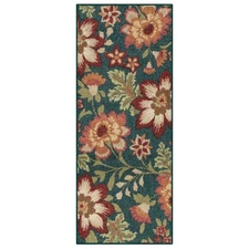 Mainstays Oversized Floral Teal Multicolor Indoor Hallway Runner Rug, 1'10"x5'
