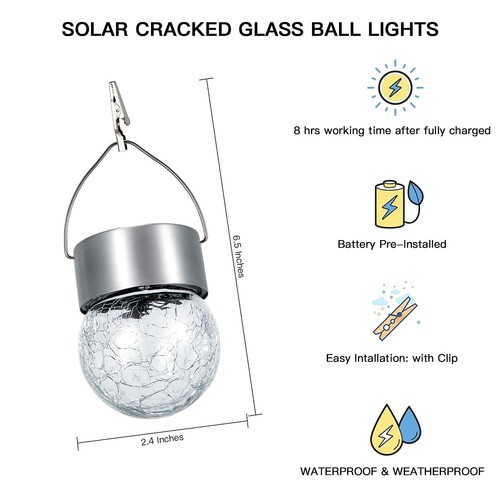 Hanging Solar Ball Lights Outdoor - 8 Pack Cracked Glass Decorative Garden Li... - Picture 6 of 7