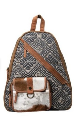 Ohlay Backpack From American Darling Boho Tribal Pattern Brown Canvas & Leather