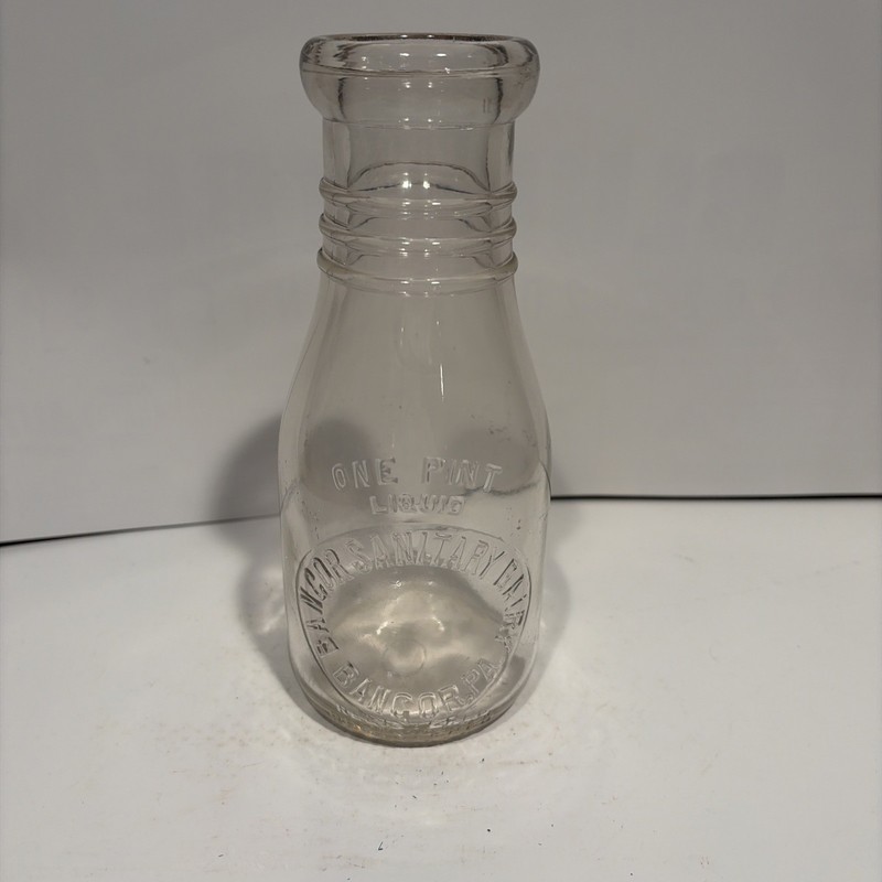 Bangor Sanitary Dairy - One Pint Milk Bottle - Bangor, PA - 3 Ring