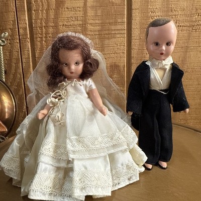 Vintage Nancy Ann Storybook Bride & Groom Dolls 6'' Tall