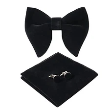  Mens Pretied Bowties Velvet Solid Color Adjustable Oversized Tuxedo Bow Black