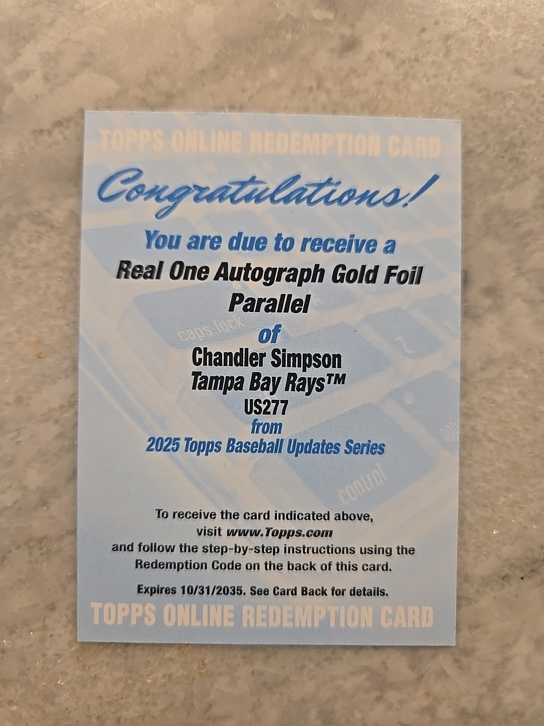 2025 Topps Update Chandler Simpson Real One Auto Gold Foil /50 Redemption #US277