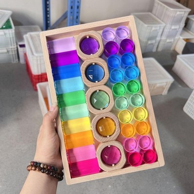 Wooden GEM Blocks Stacking Game for Boys Girls Birthday Gift Learn Color Fine