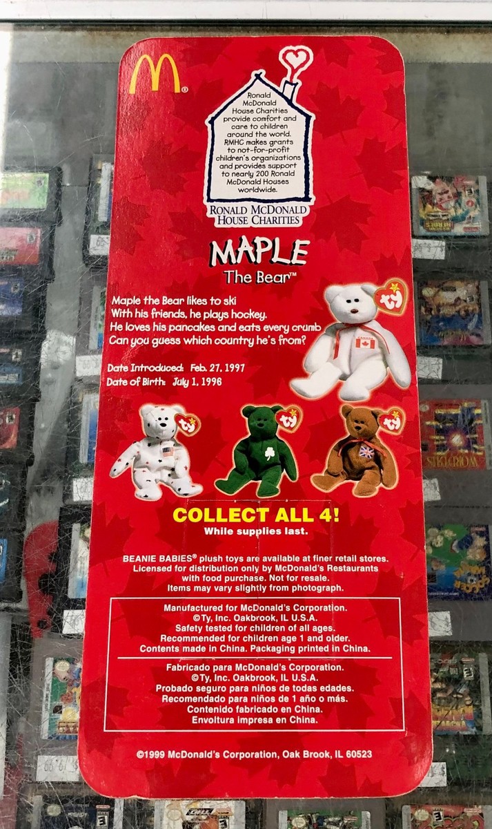 McDONALDS TY BEANIE BABY MAPLE THE BEAR TAG ERROR 1993