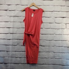 TALBOTS Shift Dress Womens Large Tie Side Knee Pullover Sleeveless Coral Pink