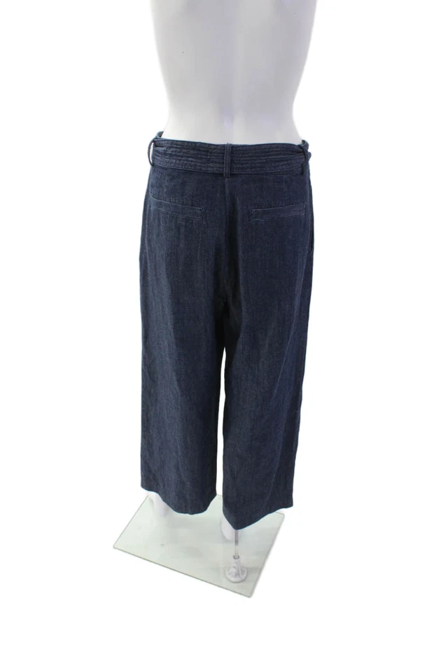 Joie Mujer Corbata Cinturón Lavado Oscuro Plisado Frontal Pierna Recta Pantalones Azul Talla 4 Foto 3 de 4