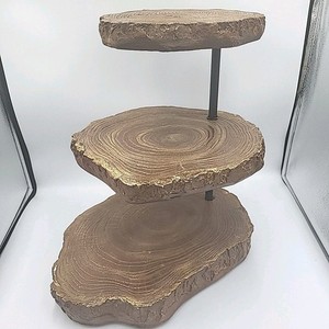 15" Brown 3 Tier Wood-Look Ceramic DESSERT STAND Party Wedding Decoration 