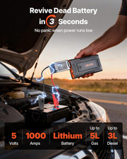 Car Jump Starter 1000A Peak 12V Portable Lithium Battery Booster