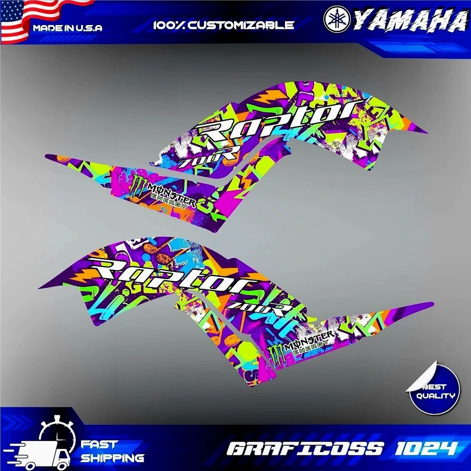 Yamaha Raptor 700 700R Kit Gráficos 2013 2018 2021 a 2025 Calcomanías Pegatinas ATV Foto 4 de 4