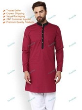Uomo Kurta Abbigliamento Camicia Indiano Stile Etnico Abito Tinta Unita Misura