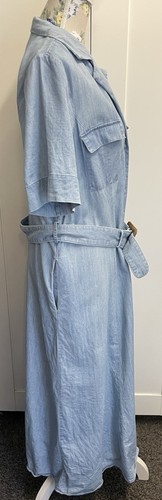 Forever New Blue Denim Collared & Belted Maxi Dress Size 16 Pockets - Picture 4 of 7