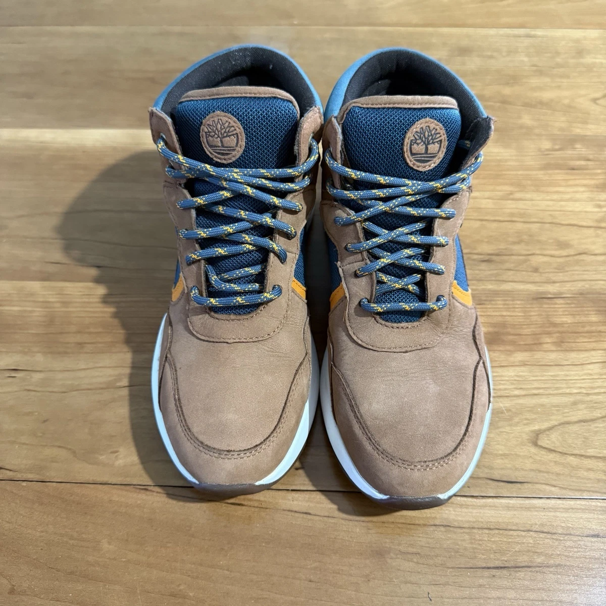 NIB Timberland Brown, Olive & Cream High-Top Hiking Boots with Yellow Laces Men main image 3