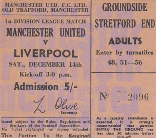 MANCHESTER UNITED V LIVERPOOL 14/12/1968 D1 USED TICKET FEAT GEORGE BEST