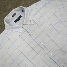 Tommy Hilfiger Mens Dress Shirt Blue Plaid Regular Fit XL 17 34-35 Long Sleeve