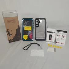 Temdan Waterproof Case For Samsung Galaxy S24 Plus Black w/ light blue accent