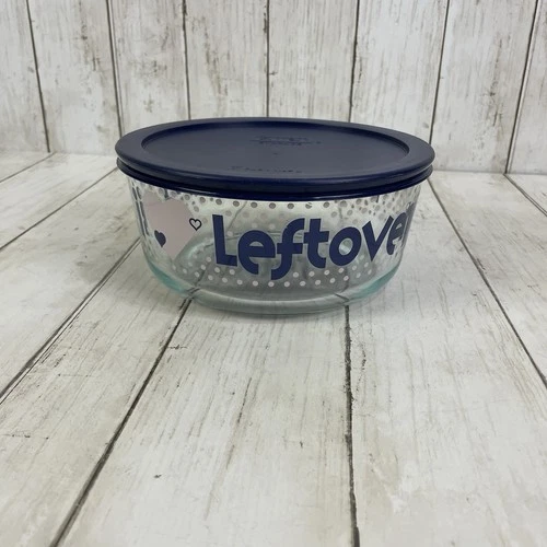 Pyrex “I Love Leftovers” 7 Cup Glass Food Storage Bowl 7203 W/ Lid