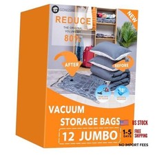 Jumbo 12 Jumbo Vacuum Storage Bags - Space Saver Seal for Clothing Travel